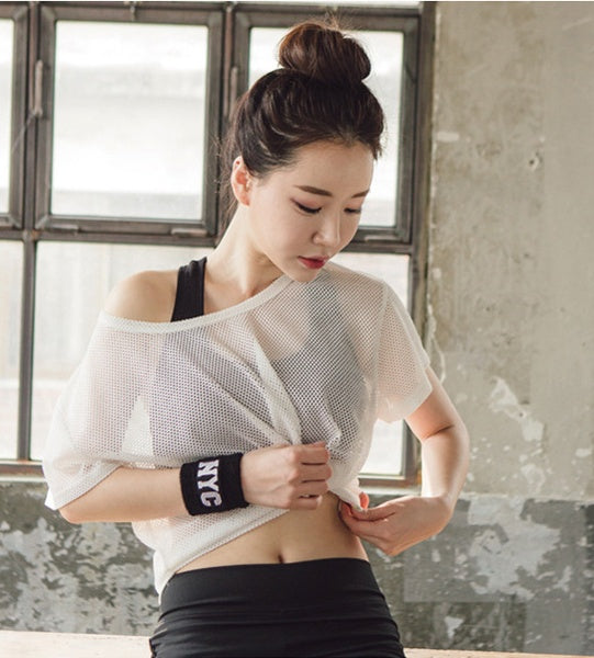 Out Mesh Blouse Crop Tops