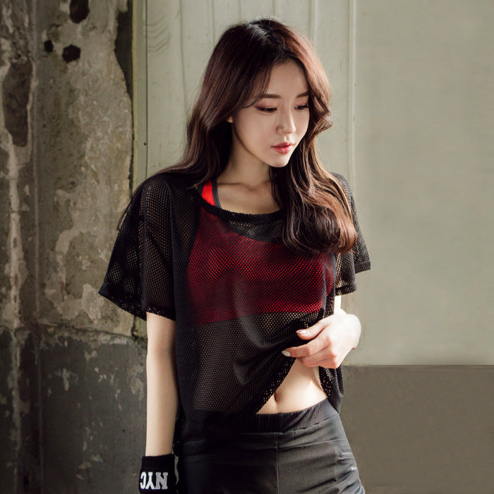 Out Mesh Blouse Crop Tops